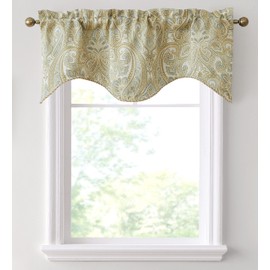 HLC.ME Paris Paisley Thermal Insulated Blackout Decorative Rod Pocket Short Scalloped Curtain Valance for Kitchen, Bathroom, Basement and Small Windows (50 W x 20 L Inch, Neutral)