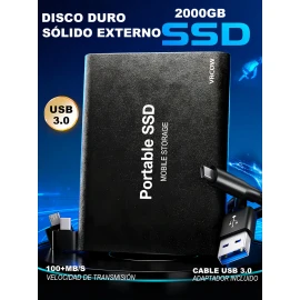 Externo Disco Duro Ssd 2tb Vrcow 2000gb Sólido Mini Portátil Negro