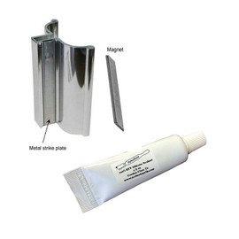 3" Bright Chrome Frameless Shower Door Handle with Metal Strike, Magnet and Clear 100% Pure RTV Silicone Sealant - 0.5 oz. Squeeze Tube for 1/8", 5/32", 3/16" and 1/4" Glass - Set