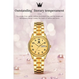 OLEVS Watches for Women UK Ladies Analog Quartz Silver and Gold Women's Watches Date Day Stainless Steel Waterproof Large Numbers Easy Read Dress Wrist Watches