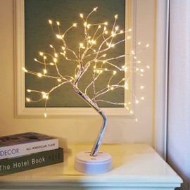 pete mici 108 LED Tabletop Bonsai Tree Light 8 Modes 20’’ Warm White Artificial Fairy Light Tree Battery/USB Operated Twinkling Tree Lamp for Christmas Wedding Home Decoration