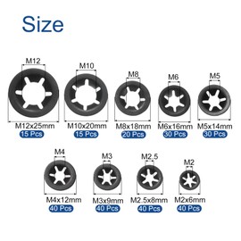 sourcing map 260 Pcs Internal Tooth Washers Assortment Kit, 9 Sizes M2/M2.5/M3/M4/M5/M6/M8/M10/M12 Quick ing Washers, 65Mn Steel Push on Speed Clips Fasteners
