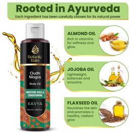 Botanic Rain Ayurveda Body Oil with Oudh & Mogra – Organic, Nourishing & Hydrating for Dry, Flaky Skin – Fast Absorbing, Non-Greasy, Ayurvedic for Men & Women – 3.38 fl oz (Pack of 1)