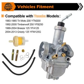 Yonder Flux Carburetor with Intake Manifold Boot Kit for Yamaha Tri Moto, for Timberwolf 250, for Breeze, for Grizzly, 1983-2013 Replaces OE: 4BD-14101-00-00 4KD-14101-02-00