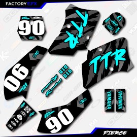 Factory EFX Black & Cyan Fierce Racing Graphics Kit fits 00-08 YAMAHA TTR90 TTR 90 decals - Custom Numbers
