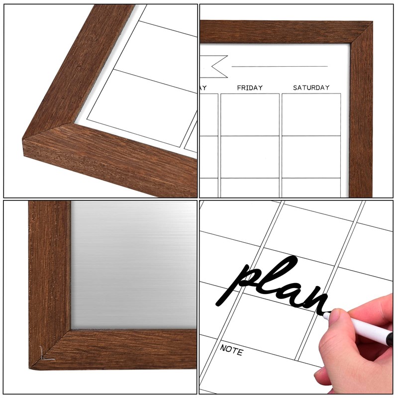 Dry Erase Monthly Calendar Whiteboard, Magnetic White Board for Wall,Brown