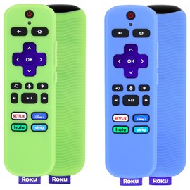 PINOWU [2 Pack] Remote Cover (Glow in The Dark) Compatible with Roku Voice Remote, Pinowu Anti Slip Silicone Cover Compatible with Roku Players and Roku TVS Voice Remote (Green and Blue)