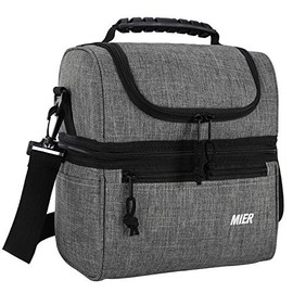 MIER Insulated Lunch Box Insulated Cool Tote Bag Lunch Kit for Men, Women, Double Deck Cooler (Grey, M)