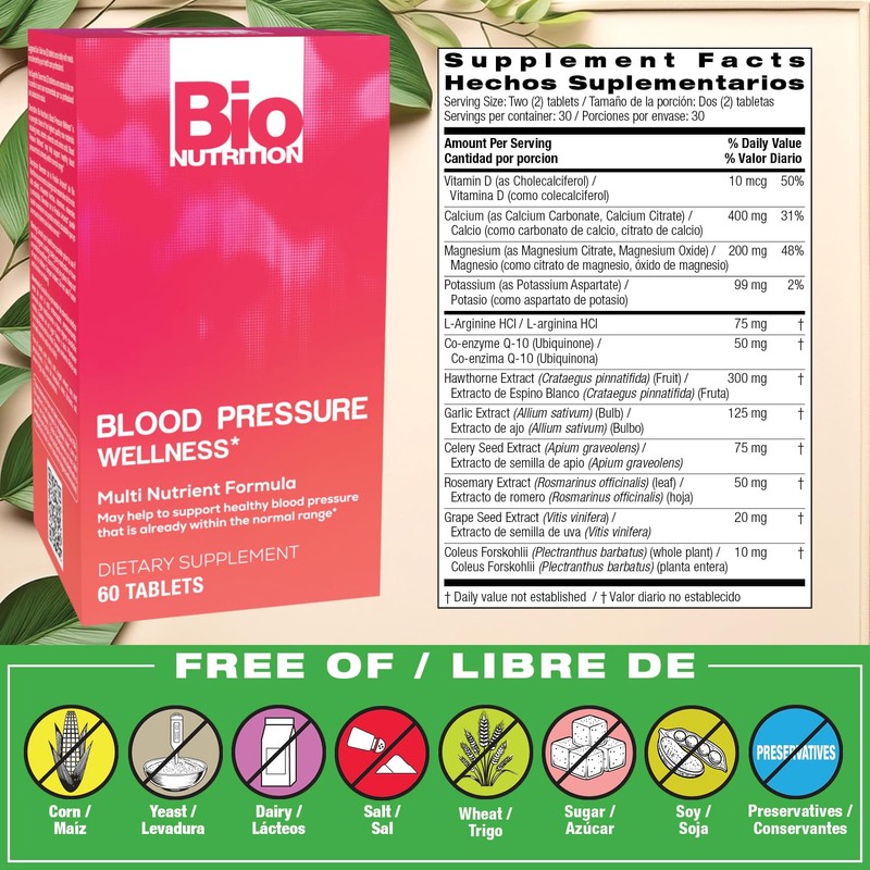 Bio Nutrition Blood Pressure Wellness Tabs, 60 Count