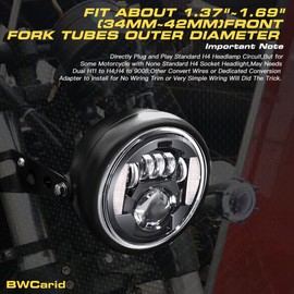 BWCarid 7 Inch LED Motorcycle Headlight Round DOT Approved with Housing Bucket Mounting Bracket Turn Signal DRL Hi/Low Beam for H-arley Yamaha Honda Cafe Racer Bobber Chopper (Fits 34-42mm Fork)