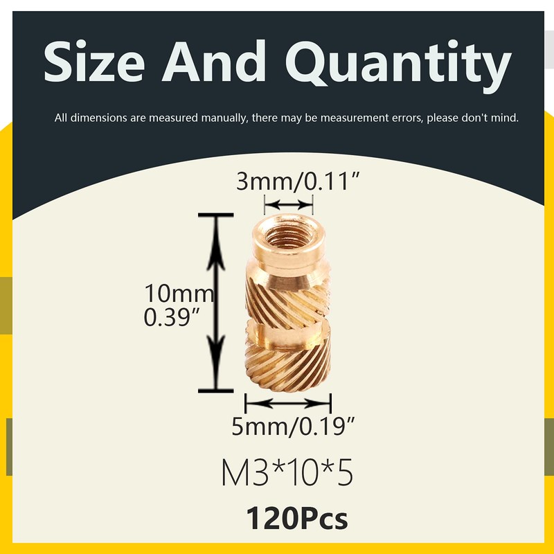 Mardatt 120pcs M3x10x5 Brass Thread Inserts for Plastic Brass Inserts