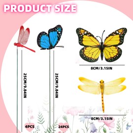 Garden Butterflies Dragonfly Decoration, Colourful Butterfly Stakes Ornaments, Outdoor Ornaments Sticks, Garden Ornament Decoration, Waterproof, 20 x Butterfly Stakes + 4 x Dragonflies for Balcony