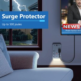 LIDER 6-Outlet Surge Expander with USB Type A/C and Guide Light, Surge Protector, Night Guide Light with LED Indicator, Decorator and Standard Receptacles, USB Outlet Extender, Flat Outlet Splitter