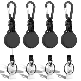 levateeta Retractable Keychain 4 Pack Heavy Duty Key Rings Retractable Lanyard Badge Holder with Steel Cord Carabiner ID Holder Lanyard Retractable Key Fob Key Ring