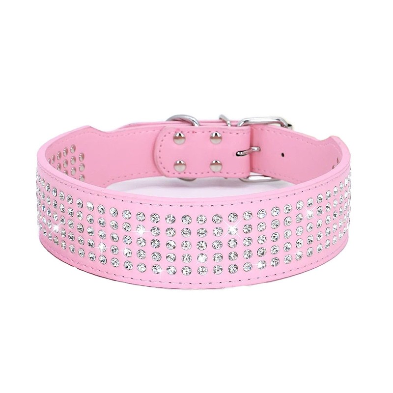 BTDCFY Rhinestones Dog Collars-2" Wide Crystal Diamonds Studded PU Leather