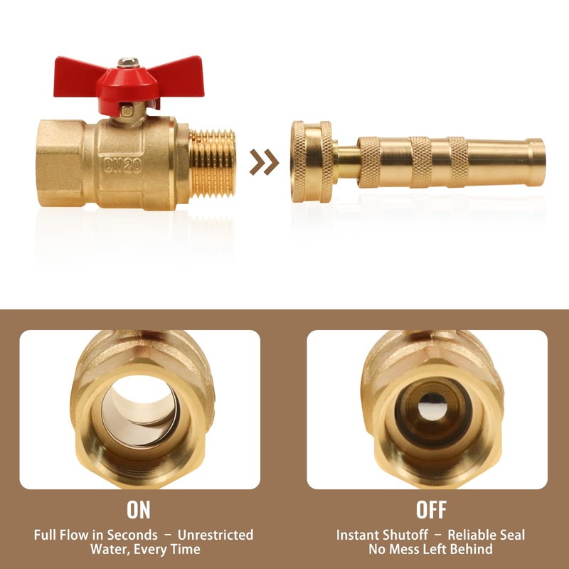 GHT 3/4 Brass Garden Hose Shut Off Valve & Adjustable