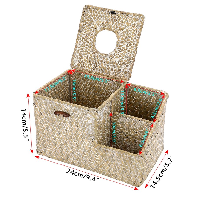 BTSKY Household Seagrass Facial Tissue Box With Two Side Storage
