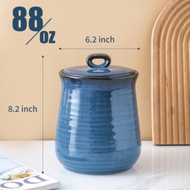 glowworm 88 Oz Large Food Storage Jar, Ceramic Coffee Canister with Airtight Lid, Food Storage Containers Canister for Candy, Cookies, Flours, Rice, Cereal, BLUE