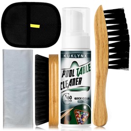 Pool Table Cleaning Kit - 5 Pieces Set with Billiard Tables Foam Cleaner Spray, 2 Brushes, Static Gloves & Cloth - Essential Pool Table Accessories Kit for Billiards Players