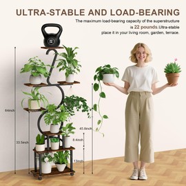 Plant Stand with Grow Lights, 8 Tiered 64" Corner Plant Stand, Metal Plant Shelf Indoor with Wheel, Large Plant Stands, Flower Rack Display for Living Room, Garden, Patio-Thick 1.2MM Steel Frame