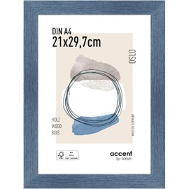 accent by nielsen Bilderrahmen, 21 x 29,7 cm (A4), Holz, Blau, Dokumentenrahmen zum Aufhängen im Hoch- & Querformat, Echtglas, Oslo