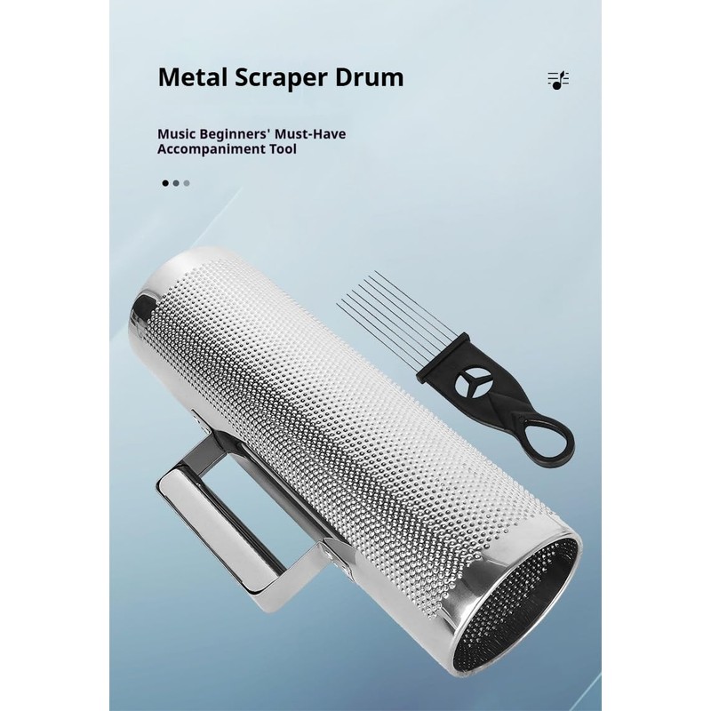 Stainless Steel Guiro 8" Percussion Instrument with Scraper, Professional Metal