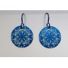 Lightweight Anodized Blue Floral Aluminum Disc Niobium Dangle Earrings