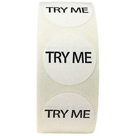 White Try Me Circle Dot Stickers, 3/4 Inch Round, 500 Labels on a Roll