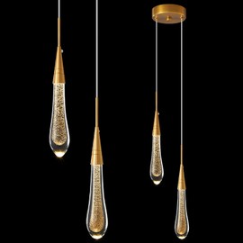 LMQNINE Pendant Lights Kitchen Light Fixtures Dimmable LED Modern Gold Pendant Light Mini Teardrop Crystal Pendant Lighting for Kitchen Island Bedroom Hallway Entryway (2-Light)