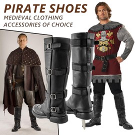 NUMJAW Pirate Costume Boot Covers Adjustable Pirate Boot Covers Jedi Medieval Boot Covers Leather Steampunk Viking Renaissance Boot Covers Costume Leg Tops,Gaiters Knight Warrior Cosplay Accessories