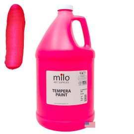 milo Fluorescent Hot Pink Neon Tempera Paint | 128 oz Bottle, 1 Gallon | Glows UV in Black Light | Non-Toxic Made in USA | Washable Bulk Art Paint for Party, Student, Classroom, Artist
