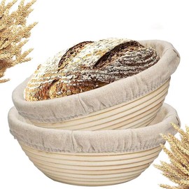 Round Bread Banneton Proofing Basket Kit Bowl Set of 2 Sourdough Natural Rattan Proofing Baskets 8.5 Inch with Cloth Liner for Artisan & Home Bakers