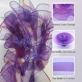 5 Yards Iridescent Ruffle Ribbon Pleated Chiffon Trim Dress Wedding Decoration Craft Sewing(Magic Rose Violet)