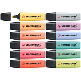 STABILO BOSS ORIGINAL Pastel Highlighters - Pack of 12 - Assorted Colours