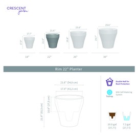 Crescent Garden Rim TruDrop Planter, Self-Watering Plant Pot, 22-Inch (Olive)