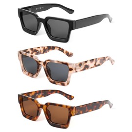 JM 3 Pack Trendy Polarized Square Sunglasses for Women Men Retro Chunky Rectangle Shades UV400 Protection