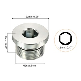 PATIKIL M26*1.5 Internal Hex Head Pipe Fitting Plug, Male Thread 45# Steel Socket Plug with Sealing Ring for Terminate Pipe Ends