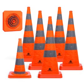 RoadHero 36 Inch 6 Pack Collapsible Traffic Safety Cones, Multi Purpose Pop-up Cones with Reflective Collar for Road Safety, Orange Cones for Driving Training, Parking Lots