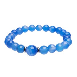 TreasureBay Handmade Womens 8-12mm Natural Power Healing Gemstone Beaded Stretchy Bracelet (Blue Sky Agate)