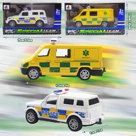 WFKKMEQ Model Car, 2PCS Toy Vehicles Set Friction Powered Vehicle Ambulance Toy Diecast Model Cars Alloy Pull Back Vehicles Toys 1:43 Scale Emergency Vehicle Toys Souvenir Gifts for Boys and Girls