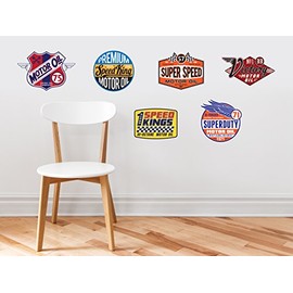 Motor Oil Fabric Wall Decals - 6 Transportation Gas Stickers, Nursery Wall Decals, Transports Peel and Stick, Kids Bedroom Nursery Daycare and Kindergarten Mural, Non-Toxic, Reusable, Respositionable