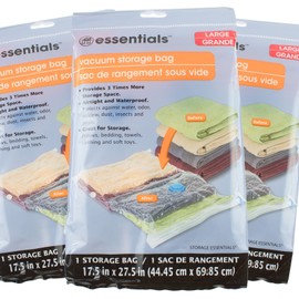 3 NEW ESSENTIALS Large VACUUM STORAGE BAG SPACE SAVER 17.5 in x 27.5 in