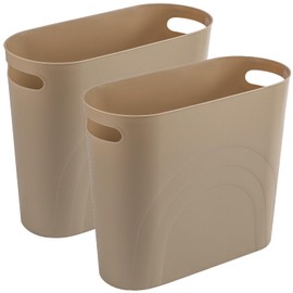 rejomiik - Bote de basura pequeño y delgado, cesta de basura de plástico con asas, contenedor de 3.5 galones para espacios estrechos, baño, recámara, cocina, oficina en casa, 2 unidades, color caqui