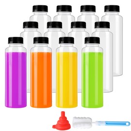 zmybcpack 12 Pack 10oz PP Heat-Resistant Plastic Juice Bottles With Caps(Dishwasher Safe) -Plastic Smoothie Bottles-Reusable Bulk Beverage Containers with Lids For Juice, Beverage