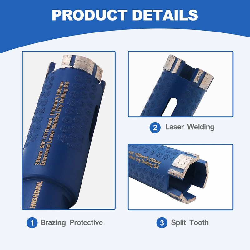 HIGHDRIL 1-3/8 Inch 35mm Diamond Core Drill Bits for Granite