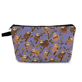 YULUENZE Purple Sloth Makeup Bag Cute Small Organizer Bag with Zipper Purple Sloth Cosmetic Bag Aesthetic Birthday Present for Women Friends
