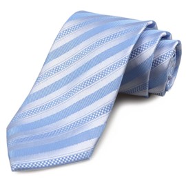 Men's Boys Fine Stripe Light Baby Blue Silk Ties Exquisite Extra Long Formal Wedding Neckties
