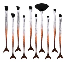 Lizzy 10pc 3D Mermaid Makeup Brushes | Lovely Gradual Cosmetic Brushes for Eyeshadow, Eyeliner, Blush, Blending, Eyeliner, Small Lip, Shader Brush (Silver & Brown)