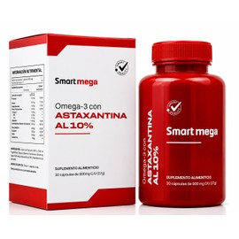 SMART MEGA Astaxantina 10 Ultra Pura con Omega 3, Protección Avanzada para Ojos, Corazón y Células, 30 Cápsulas                                       