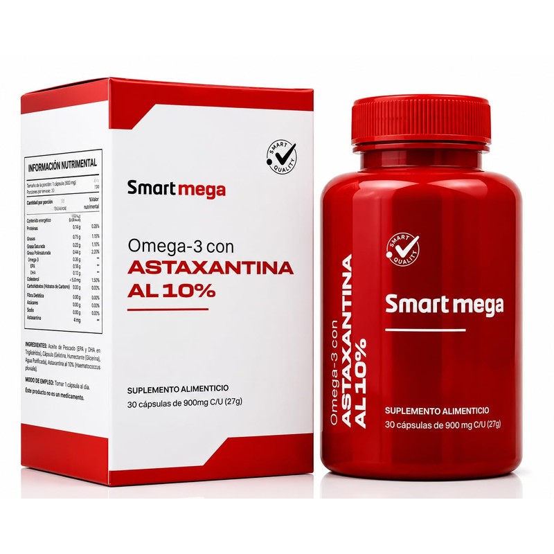 SMART MEGA Astaxantina 10 Ultra Pura con Omega 3, Protección